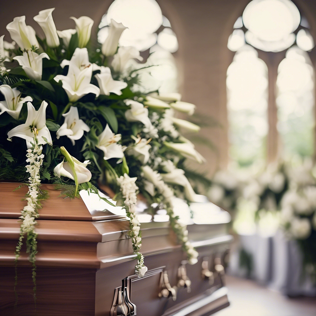 Cercueil et fleurs de lys, hommage recueilli